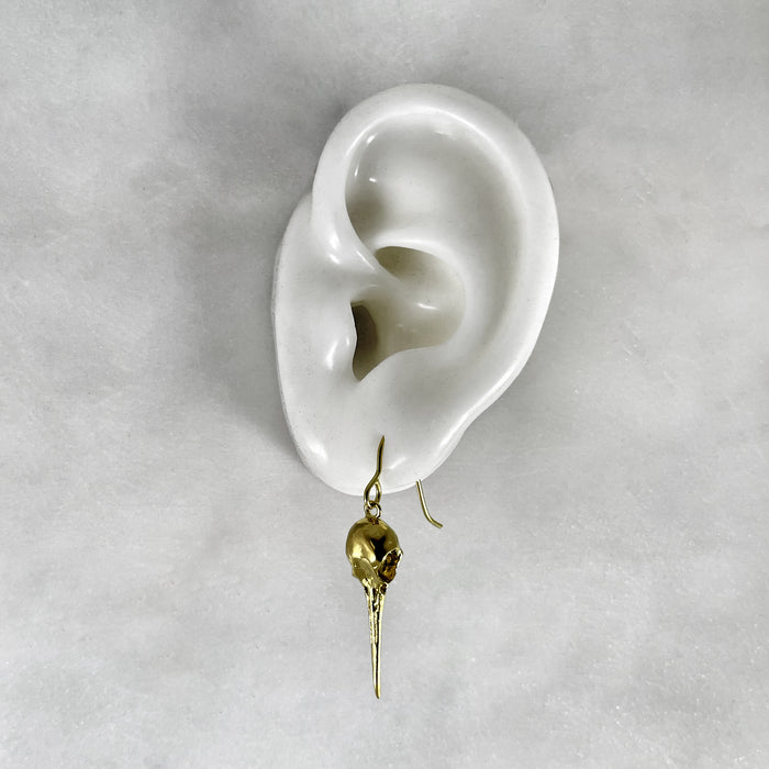 Gold Hummingbird Skull Earrings
