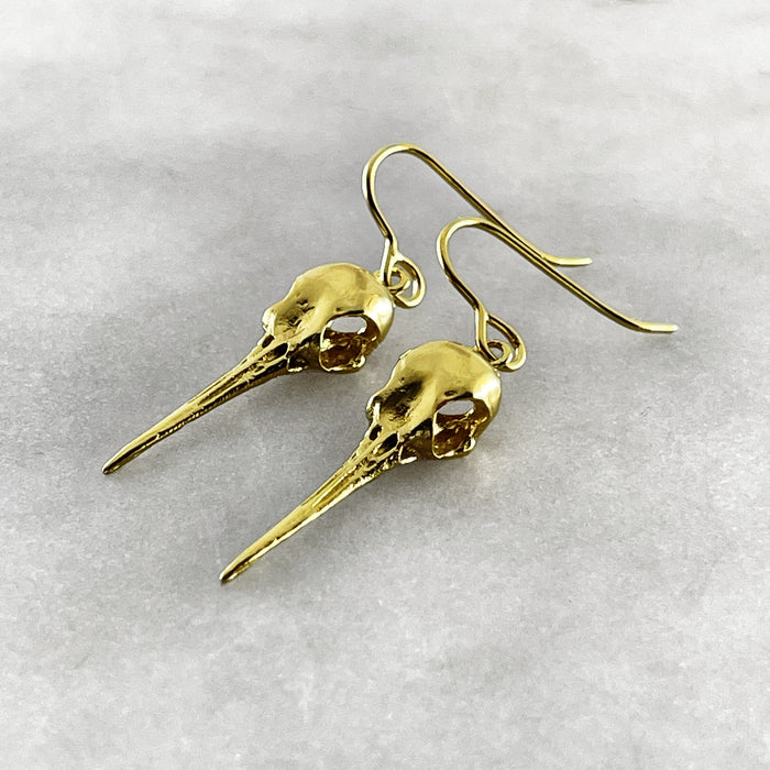 Gold Hummingbird Skull Earrings