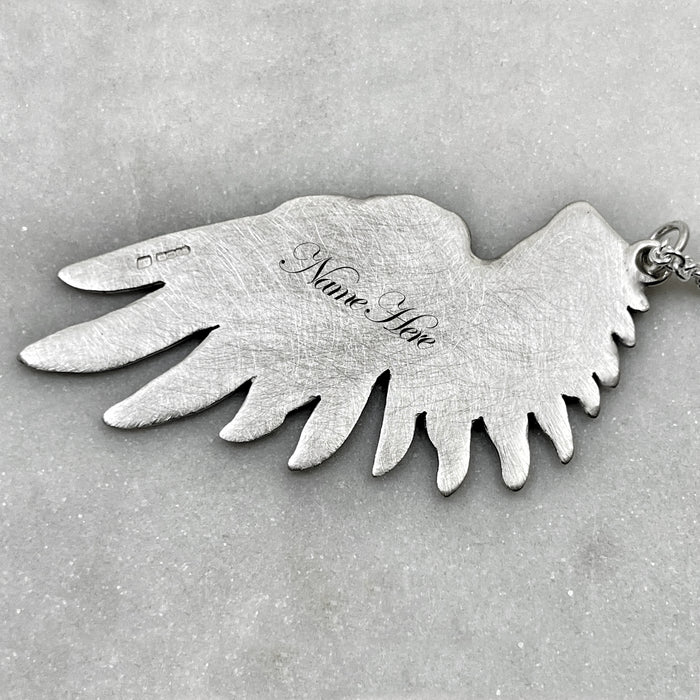 Personalised Large Silver Wing Pendant