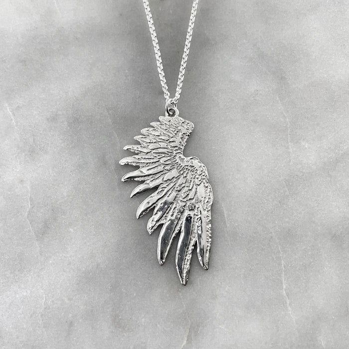 Personalised Large Silver Wing Pendant