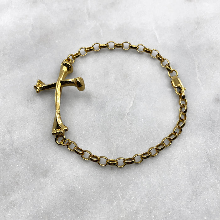 Large Bone Cross Gold Bracelet