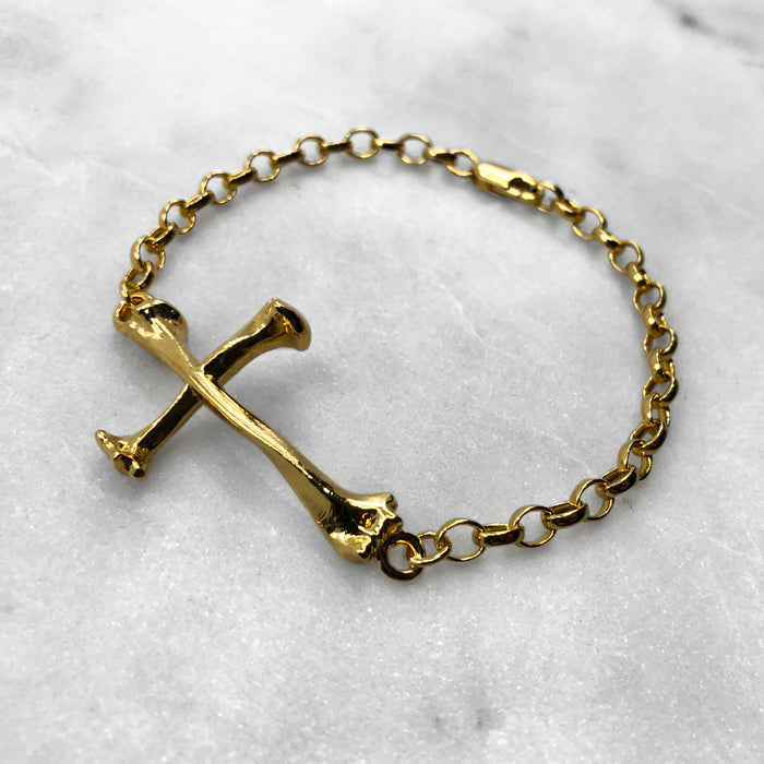 Large Bone Cross Gold Bracelet