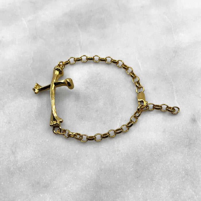 Large Bone Cross Gold Bracelet