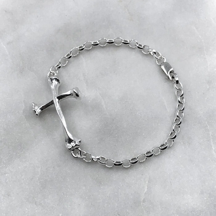 Large Bone Cross Silver Bracelet