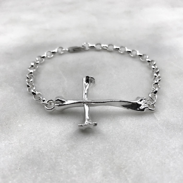 Large Bone Cross Silver Bracelet