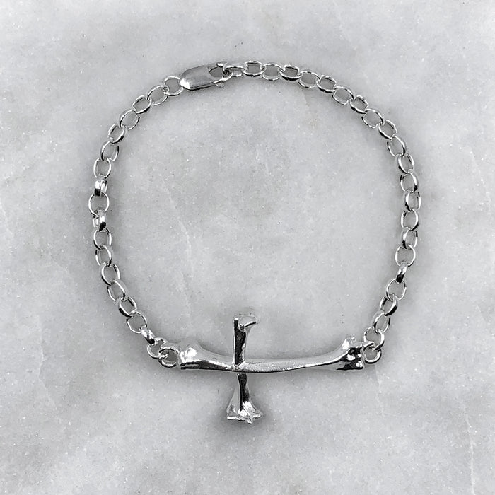 Large Bone Cross Silver Bracelet