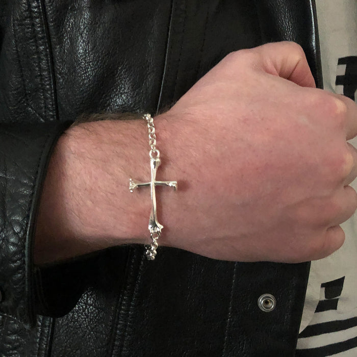 Large Bone Cross Silver Bracelet