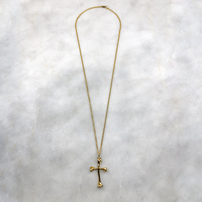 Large Bone Cross Gold Necklace