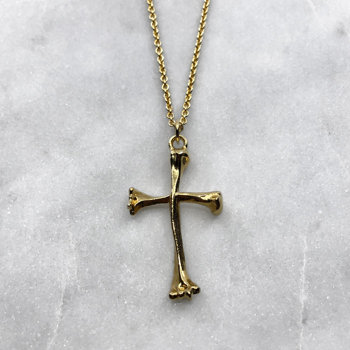 Large Bone Cross Gold Necklace