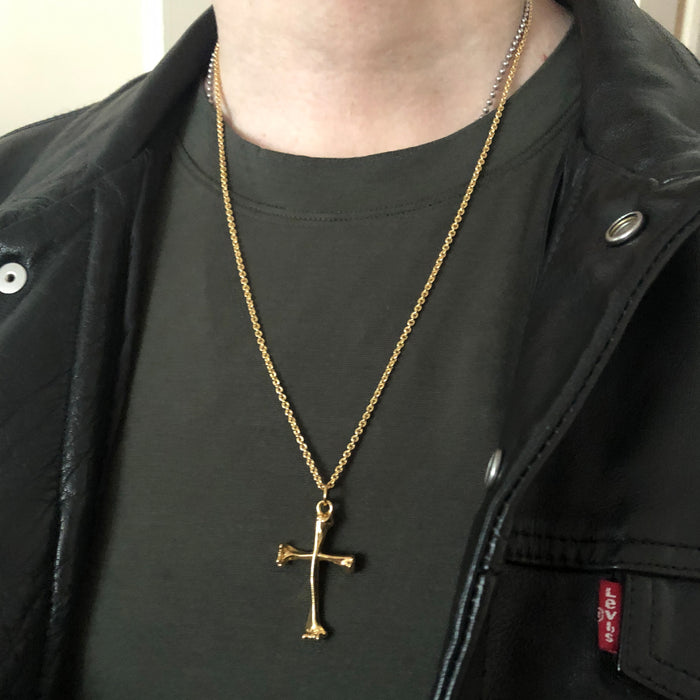 Large Bone Cross Gold Necklace