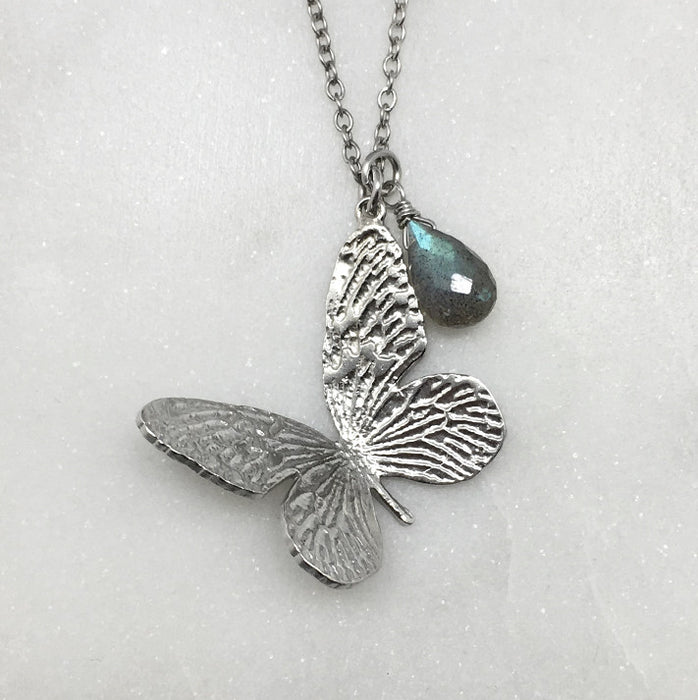 Medium Silver & Labradorite Butterfly Necklace