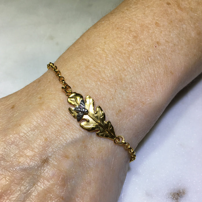 Gold Leaf & Silver Bee Bracelet