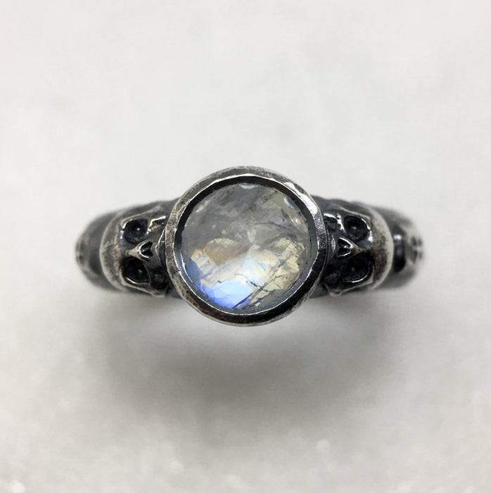 Memento Mori Moonstone Skull Ring