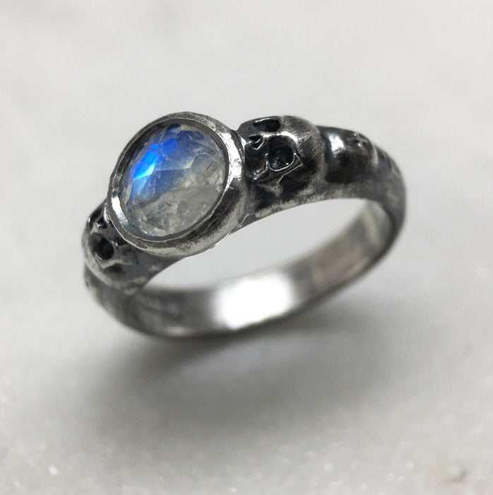 Memento Mori Moonstone Skull Ring