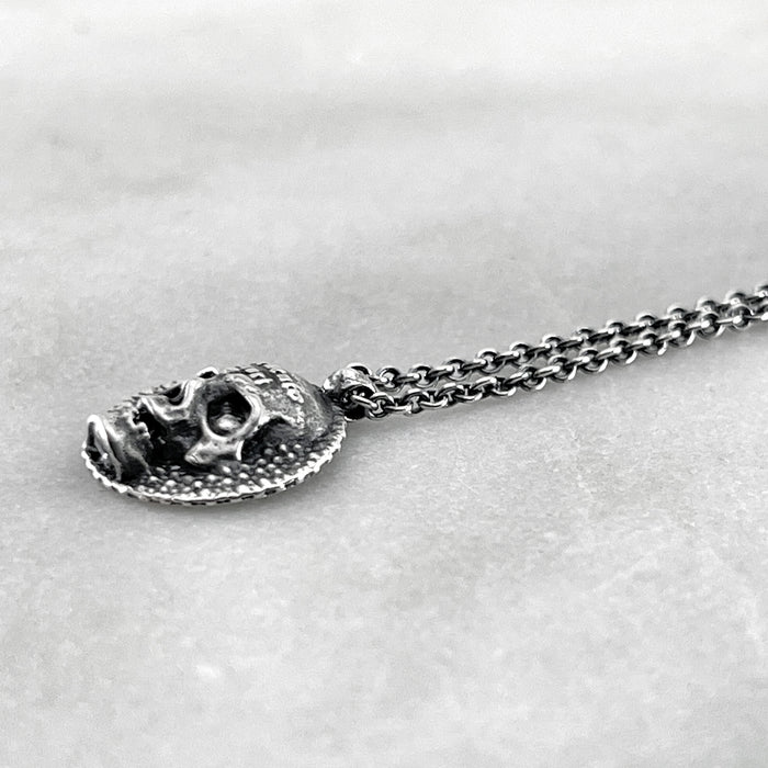 Memento Mori Oxidised Silver Skull Disc Necklace
