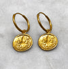 greek coin hoop drop earrings jewel thief Brighton