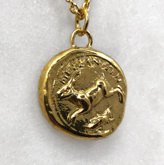 Octopus & Hare Gold Coin Necklace