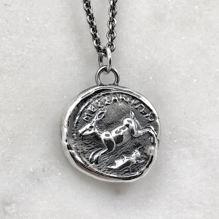 Octopus & Hare Oxidised Silver Coin Necklace