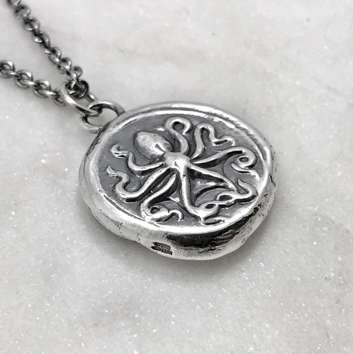 Octopus & Hare Oxidised Silver Coin Necklace