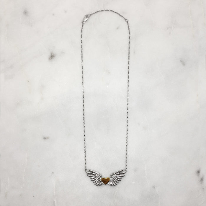 Tiny Wings & Gold Heart Necklace