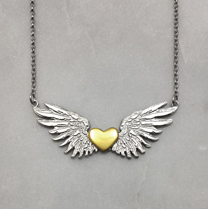 Tiny Wings & Gold Heart Necklace
