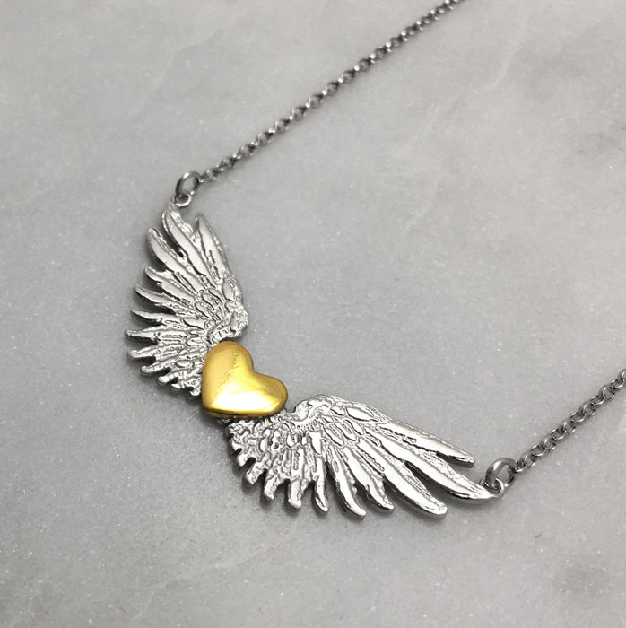 Tiny Wings & Gold Heart Necklace