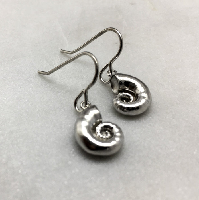 Tiny Silver Spirula Shell Earrings