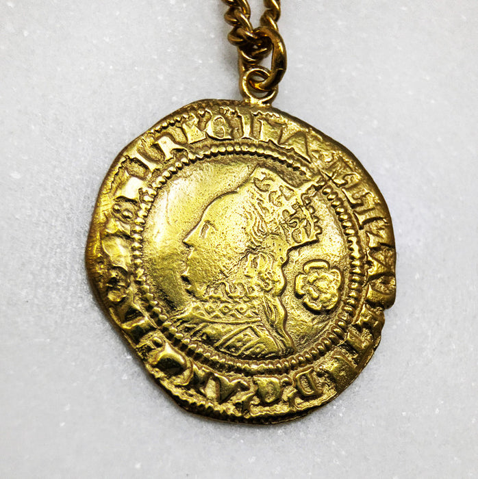 Tudor Coin Necklace, Gold Necklace, Elisabeth The 1st, Elizabethan Coin, Old English, Coin Jewelry