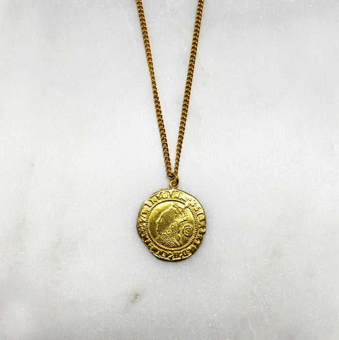 Tudor Coin Necklace, Gold Necklace, Elisabeth The 1st, Elizabethan Coin, Old English, Coin Jewelry