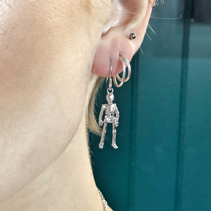 Silver Skeleton Hook Earrings