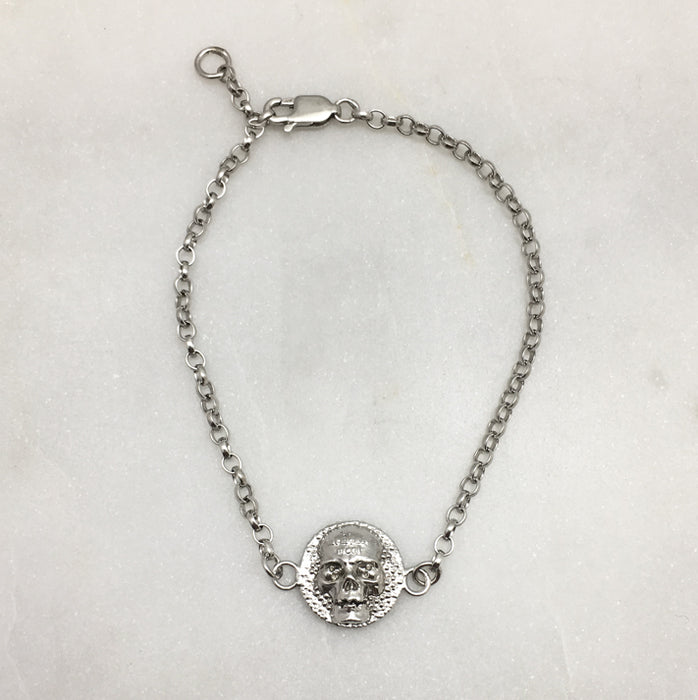 Memento Mori Silver Skull Disc Bracelet