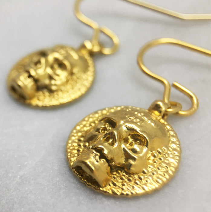 Memento Mori Gold Skull Disc Earrings
