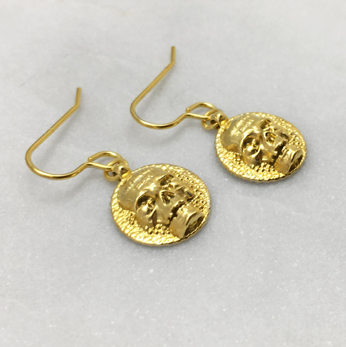Memento Mori Gold Skull Disc Earrings