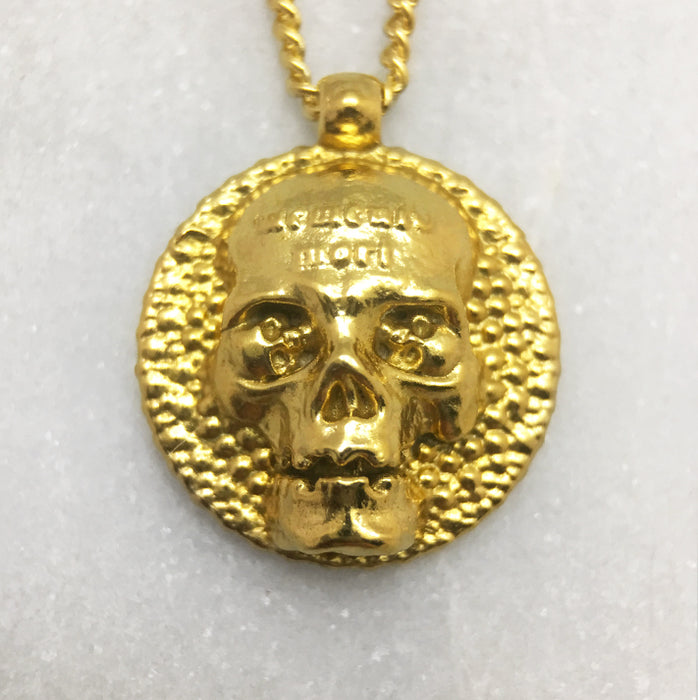 Memento Mori Gold Skull Disc Necklace