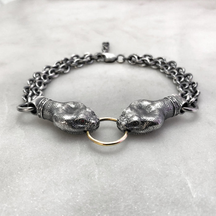 Snake Head Bracelet, Silver Snake Bracelet With Ruby Eyes, Macabre Jewelry, Gift For Him, Gift For Her, Snake Jewelry, Statement Bracelet