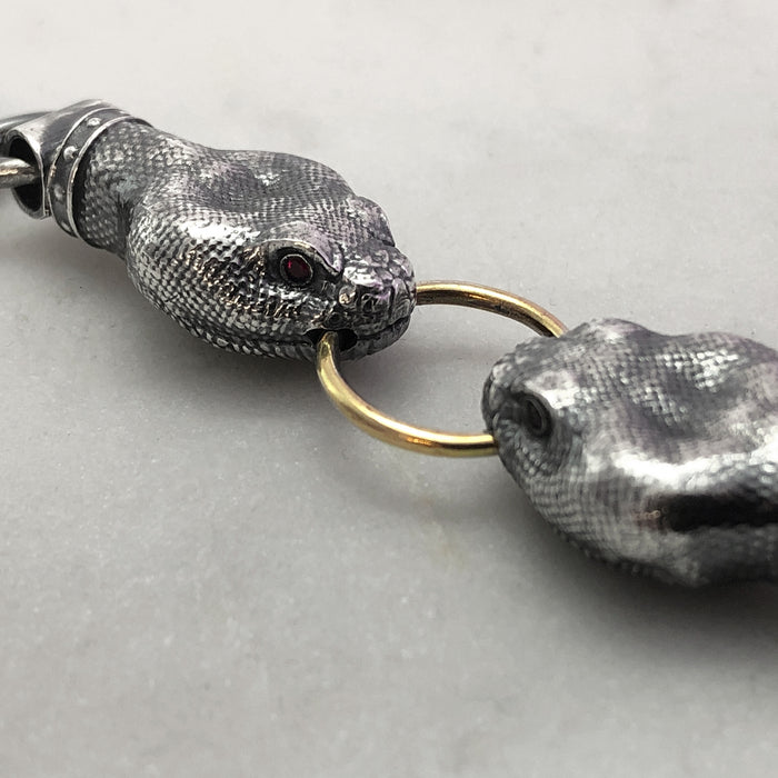 Snake Head Bracelet, Silver Snake Bracelet With Ruby Eyes, Macabre Jewelry, Gift For Him, Gift For Her, Snake Jewelry, Statement Bracelet