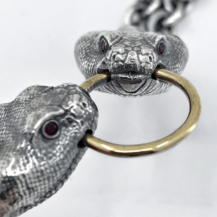 Snake Head Bracelet, Silver Snake Bracelet With Ruby Eyes, Macabre Jewelry, Gift For Him, Gift For Her, Snake Jewelry, Statement Bracelet