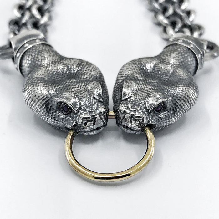 Snake Head Bracelet, Silver Snake Bracelet With Ruby Eyes, Macabre Jewelry, Gift For Him, Gift For Her, Snake Jewelry, Statement Bracelet
