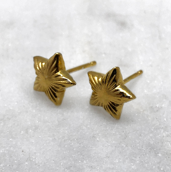Gold Engraved Star Studs