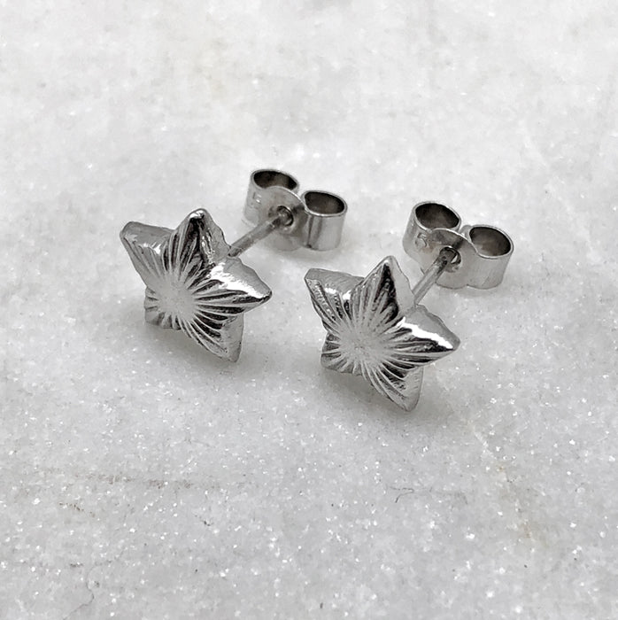 Silver Engraved Star Studs