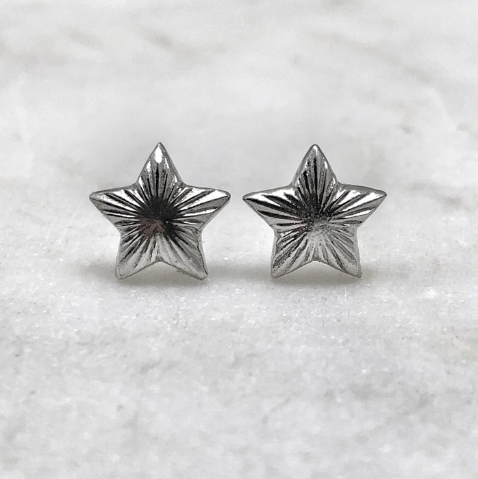 Silver Engraved Star Studs