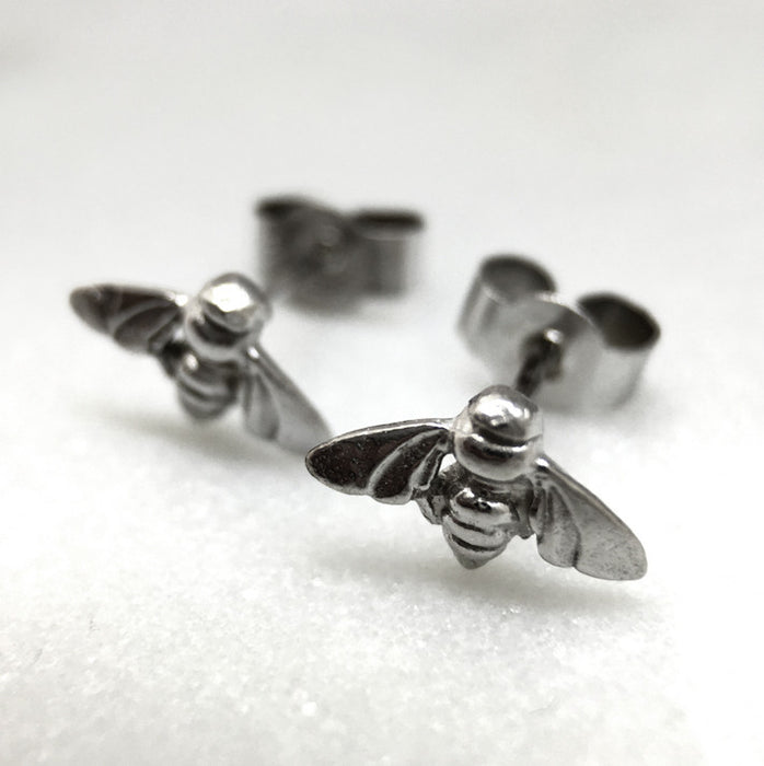 Tiny Silver Bee Studs