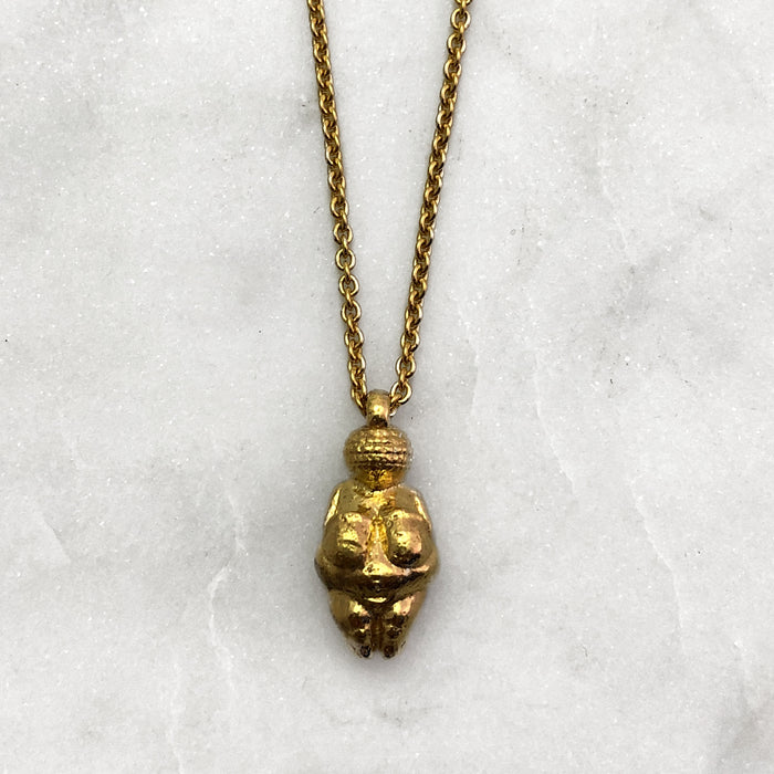 Large Venus Of Willendorf Gold Necklace