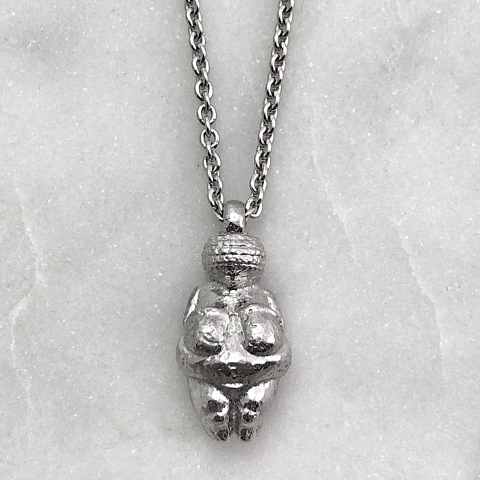 Large Venus Of Willendorf Silver Necklace