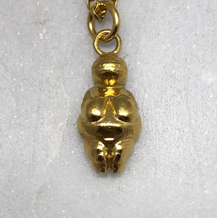 Venus Of Willendorf Necklace, Gold Necklace, Mother Goddess, Fertility Symbol