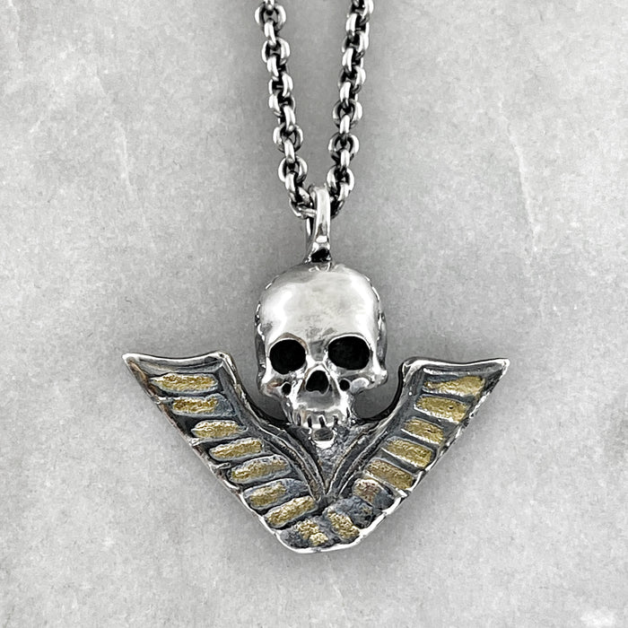 Victory Skull Pendant, Silver Necklace, Macabre Jewelry, Mourning Jewelry, Memento Mori, Winged Victory
