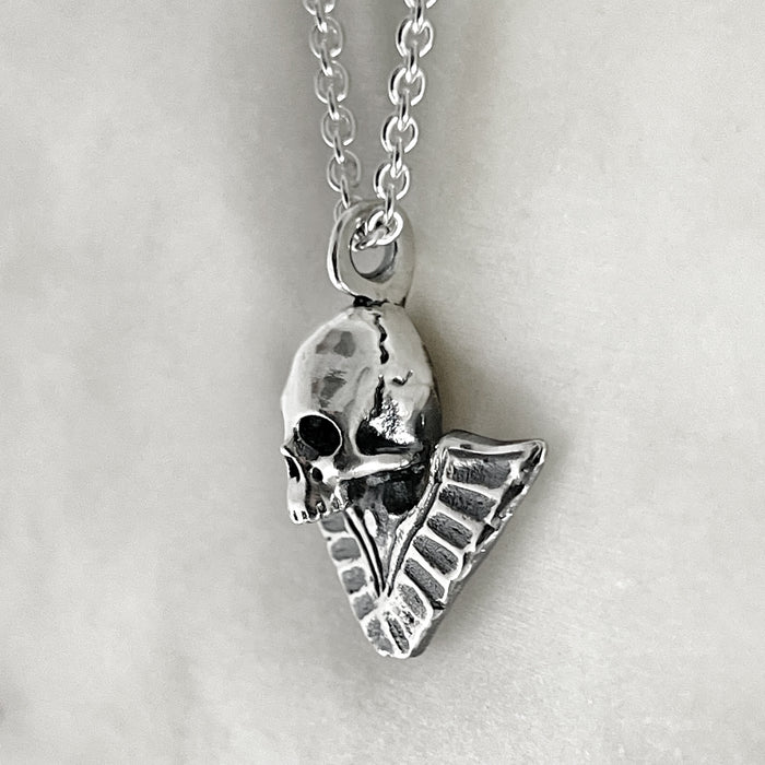 Victory Skull Pendant, Silver Necklace, Macabre Jewelry, Mourning Jewelry, Memento Mori, Winged Victory