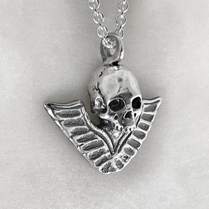 Victory Skull Pendant, Silver Necklace, Macabre Jewelry, Mourning Jewelry, Memento Mori, Winged Victory