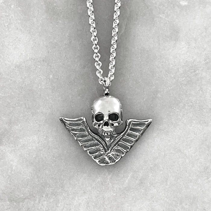 Victory Skull Pendant, Silver Necklace, Macabre Jewelry, Mourning Jewelry, Memento Mori, Winged Victory