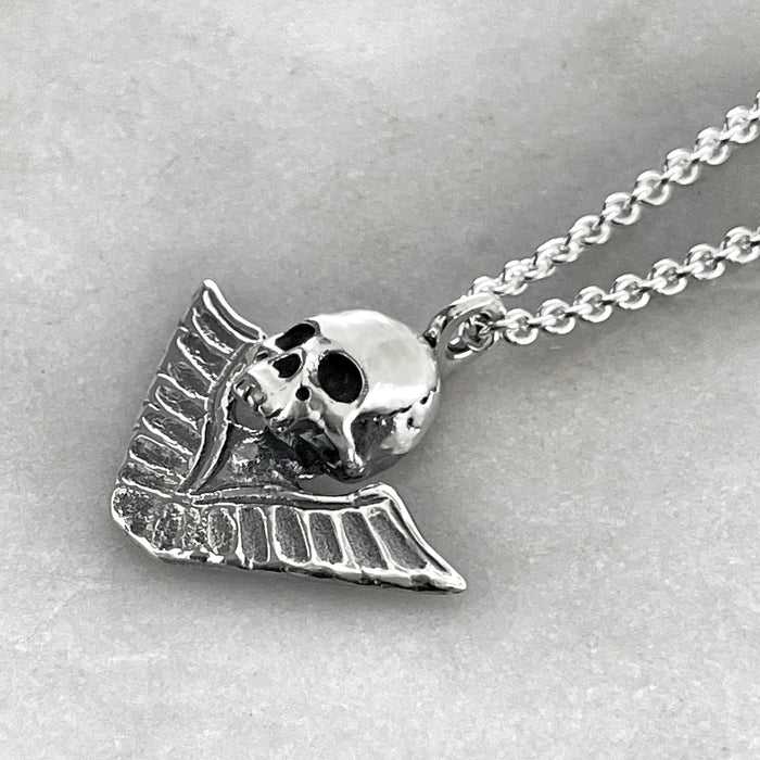 Victory Skull Pendant, Silver Necklace, Macabre Jewelry, Mourning Jewelry, Memento Mori, Winged Victory